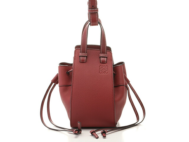 LOEWE ロエベ 御徒面子 ハンモック ドローストリングス ミニ ボルドーワイン なめし革 ﾊﾞｯｸﾞ 314.12.V07 ショルダーバッグ なめし革 ボルドーワイン レディース【中古】