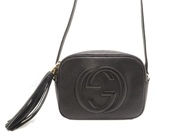 GUCCI グッチ 御徒面子 インターロッキングG ソーホースモールディスコバッグ 黒いこと レザ ﾊﾞｯｸﾞ 722319 ショルダーバッグ なめし革/なめし革 黒いこと レディース【中古】【431】