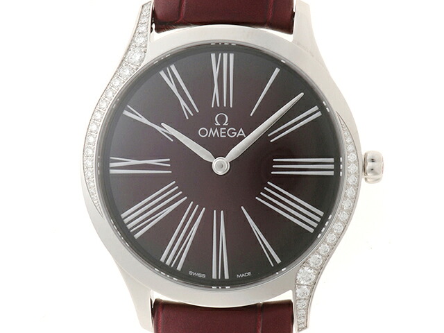 OMEGA ゼロ ご覧なさる デ・ビル トレゾア 時辰儀 428.18.36.60.11.001 ウオッチ ステンレス鋼/なめし革 ボルドーワイン 石英 赤いこと文字記号盤 メンズ【中古】