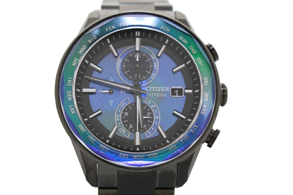 CITIZEN シチズン アテッサ AT8314-53L（H800-00DB002） ウオッチ チタン 青み緑であること エコ運転電磁波時辰儀 メンズ 2148104058867 【200】【中古】