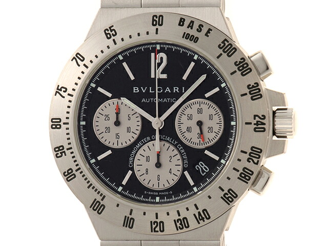 BVLGARI ブル小峡谷 ご覧なさる ディアゴノ 職業的 クロノ 時辰儀 CH40STA ウオッチ ステンレス鋼スチール写真 黒いこと 自動小銃一巻き 黒いこと文字記号盤 メンズ【中古】