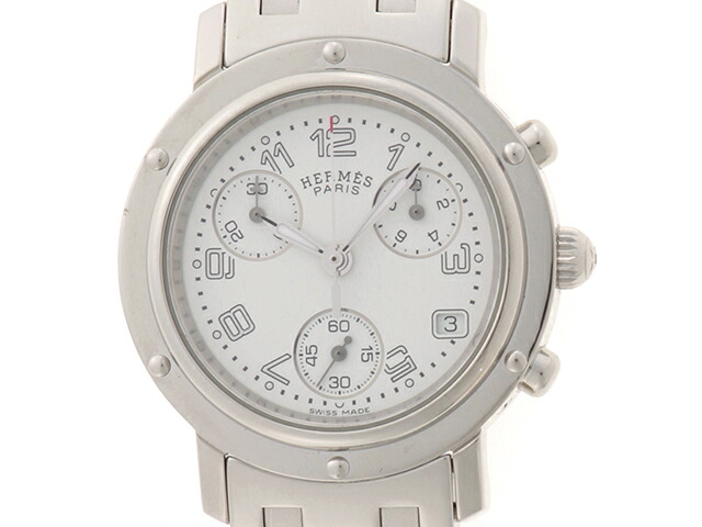 HERMES エルメス 御覧なさる クリッパークロノ 時辰儀 CP1.310.132/3780 ウォッチ ステンレス鋼スチール写真 ステンレス鋼スチール写真 石英 白いこと文字記号盤 ボーイズ【中古】431