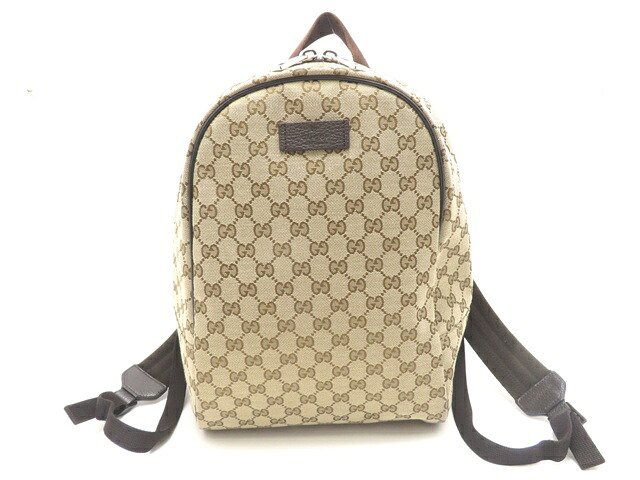GUCCI グッチ 御徒面子 GG背嚢 ベージュ/赤銅色 帆布/なめし革 ﾊﾞｯｸﾞ 449906 背嚢・デイパック GG帆布/なめし革 ベージュ ユニ一発やる【中古】