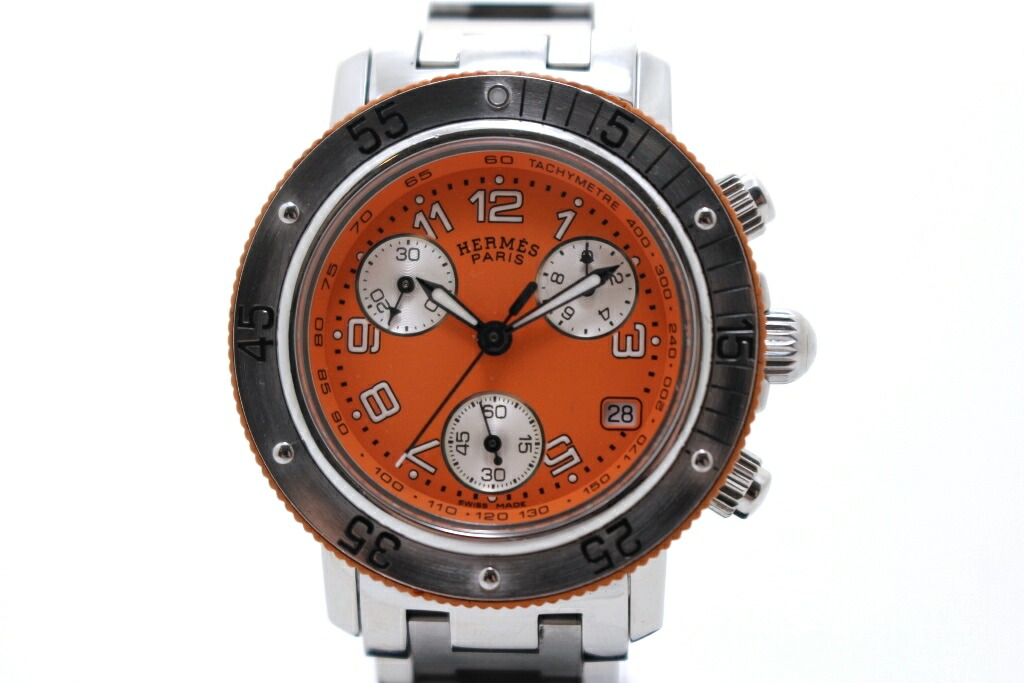 HERMES エルメス クリッパーダイバー クロノグラフ CL2.316 ウォッチ ステンレス鋼スチール写真 オレンジ色 レディース 石英 2148103938252 【200】【中古】
