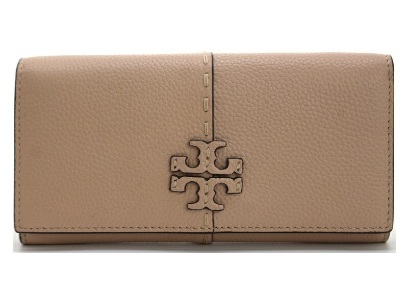 Tory Burch トリーバーチ 紙入れ ロングフラップウォレット サイフ･小物  長紙入れ なめし革 ベージュ レディース【中古】