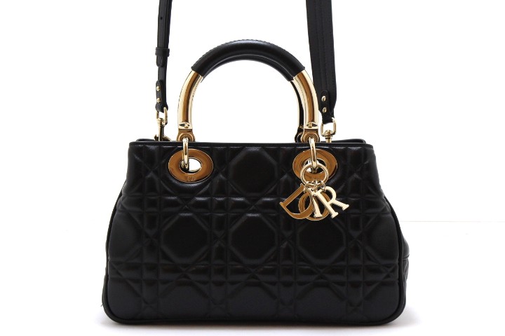 Dior ディオール バッグ カナージュ レディ95.22ミディアム ハンドバッグ ブラック ラ ﾊﾞｯｸﾞ LADY 95.22 M ハンドバッグ ラムスキン ブラック レディース【中古】460 T｜質屋　大黒屋