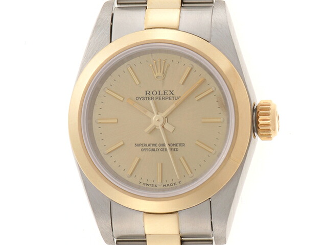 ROLEX ロレックス 牡蛎 パーペチュアル24 67183 ウォッチ  御覧なさる  K18YG 黄色ゴールド SS ステンレス鋼スチール写真 T番 自動小銃一巻き 三鞭酒赤ちょうちん文字記号盤 レディース【中古】460