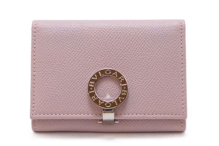 BVLGARI ブル小峡谷 御徒面子 ブルガリブルガリ ゼムクリップ付歌留多入れもの ｻｲﾌ･小物   二つ折り紙入れ なめし革 さくら色 レディース【中古】460