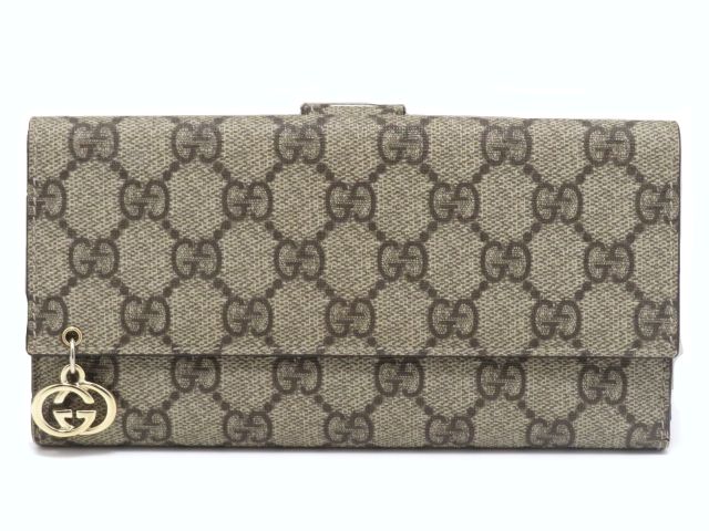GUCCI グッチ 御徒面子 インターロッキングG/スプリーム W引っかかり長紙入れ ベージュ PVC ｻｲﾌ･小物 212104 長紙入れ PVC ベージュ レディース【中古】