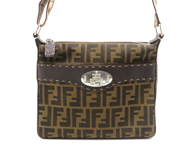 FENDI フェンディ 御徒面子 セレリア ズッカ 一肩先 うす暗い赤銅色/赤銅色 キャンバ ﾊﾞｯｸﾞ 8BT092 ショルダーバッグ 帆布/子ウシ うす暗い赤銅色 ユニ一発やる【中古】