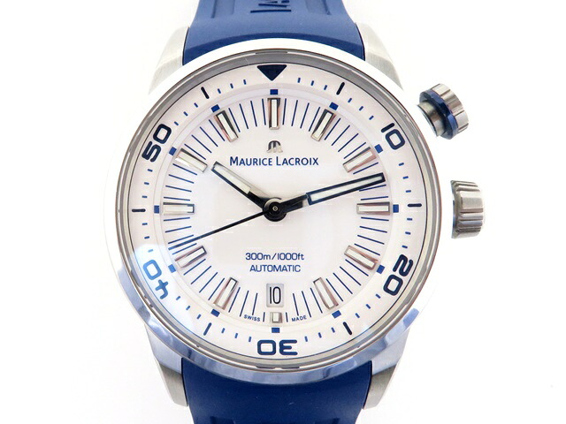 MAURICE LACROIX モーリスラクロア ウォッチ ポントスS ダイバー 時計 PT6248-SS00L-130-4 腕時計 ステンレス/ラバー/SS/ラバー シルバー/ブルー シルバー 自動巻き ホワイト文字盤文字盤 メンズ【中古】【431】|質屋 大黒屋