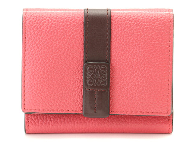 LOEWE ロエベ 御徒面子 トライフォールドウォレット さくら色/ボルドーワイン なめし革 ｻｲﾌ･小物 124.12AB41 三つ折り紙入れ なめし革 さくら色 さくら色 レディース【中古】