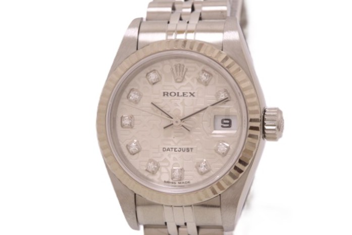 ROLEX ロレックス  デイトジャスト26 79174G ウォッチ 御覧なさる K18WG  白いことゴールド SS ステンレス鋼スチール写真 F番 自動小銃一巻き しろがね色電子計算機10P金剛石文字記号盤 レディース【中古】460