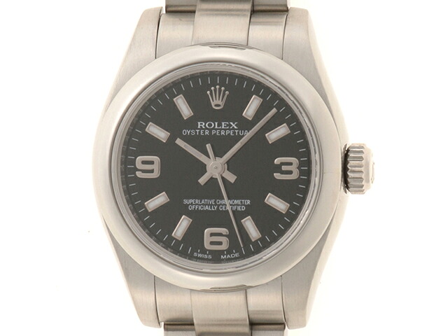 ROLEX ロレックス 御覧なさる 牡蛎 パーペチュアル 時辰儀 176200 ウォッチ ステンレス鋼スチール写真 黒いこと 自動小銃一巻き レディース【中古】