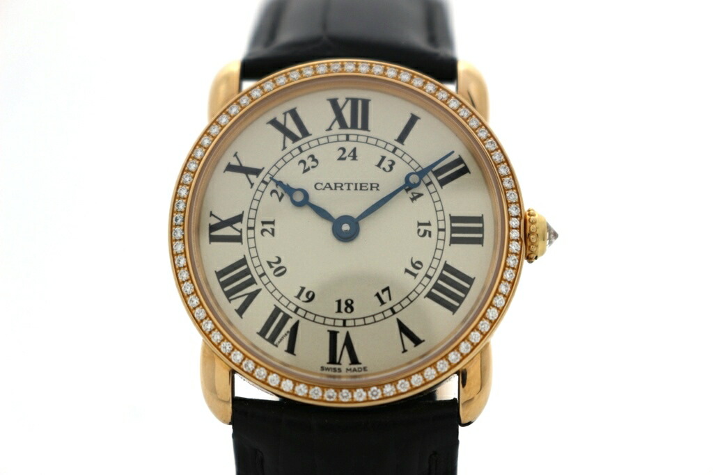 CARTIER カルティエ ロンドルイ WR000351 ウォッチ K18サクラ色ゴールド/なめし革 しろがね色 レディース 石英 2148103947889 【200】【中古】