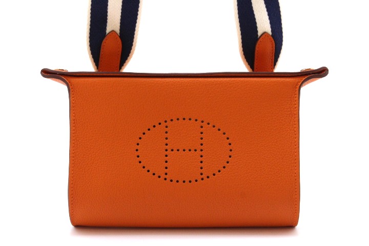 HERMES エルメス ヴィドポッシュ ショルダーバッグ トゴ/キャンバス オレンジ/パラジウム(シルバー)金具 B刻印(約2023年) ユニセックス【中古】460｜質屋　大黒屋