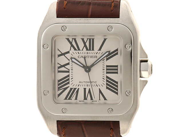 CARTIER カルティエ ウォッチ サントス 100MM W20106X8 ステンレス鋼スチール写真 しろがね色文字記号盤 自動小銃一巻き ボーイズ【中古】