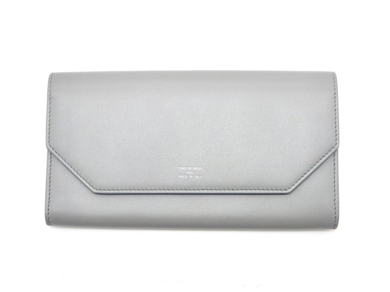 BALENCIAGA バレンシアガ 長紙入れ 状ぶくろ ロングウォレット 786171 なめし革 薄墨色/ともし火青味 レディース 2148104074300 【中古】【432】