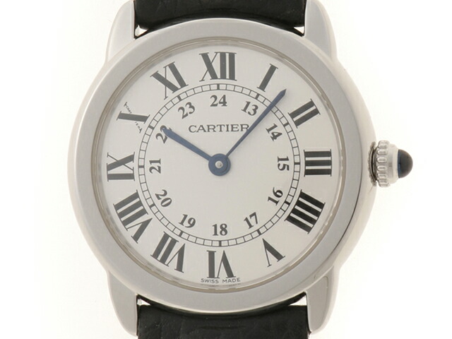 CARTIER カルティエ 御覧になる ロンドソロ 時辰儀 WSRN0019 ウオッチ ステンレス鋼/なめし革 しろがね色 石英 しろがね色文字記号盤 レディース【中古】436