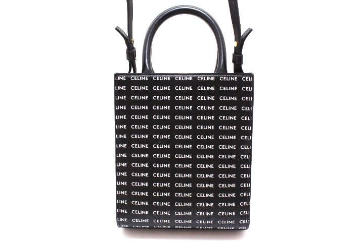 CELINE セリーヌ バッグ ロゴ ミニ バーティカルカバ ショルダーバッグ PVC/カーフ ブラック/ホワイト レディース【中古】460|質屋 大黒屋