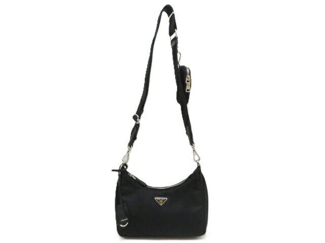 PRADA プラダ ショルダーバッグ ナイロン/サフィアーノ  黒いこと【中古】【430】2148104060778