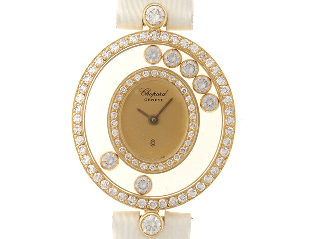 Chopard ショパール ハッピーダイヤモンド オーバル  G4292 ウオッチ K18黄色ゴールド/本革 5P金剛石ゴールド文字記号盤 石英 レディース【中古】472