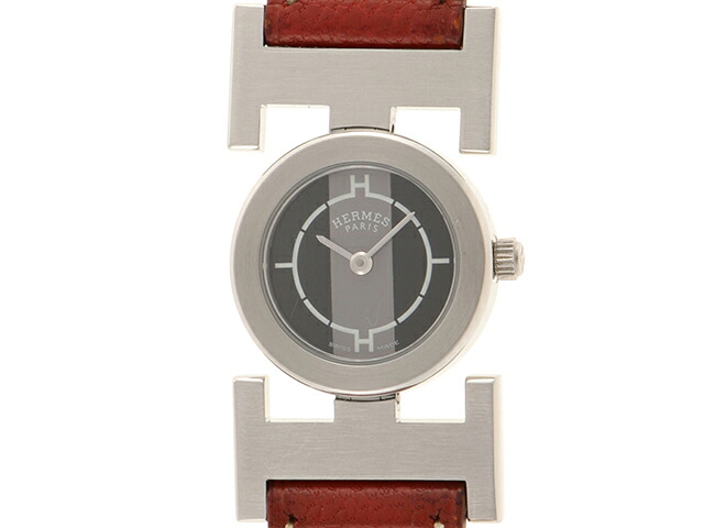 HERMES エルメス ピーマン □F目じるし PA1.210 ウォッチ ステンレス鋼スチール写真/本革 黒いこと/しろがね色文字記号盤 石英 レディース【中古】472