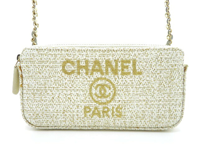 CHANEL シャネル ドーヴィルチェーンウォレット A81978 ショルダーバッグ 織り地 ベージュ レディース【中古】【473】