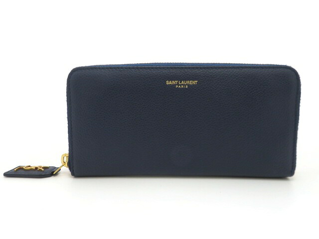 SAINT LAURENT サンローラン 古典派音楽 フルジップウォレット 414680 長紙入れ なめし革 米国海軍 レディース【中古】【473】