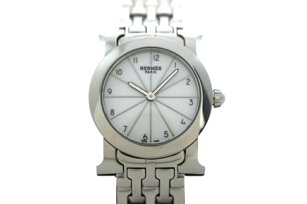 HERMES エルメス H御覧なさる ロンド HR1.210 ウォッチ ステンレス鋼スチール写真 白いこと レディース 石英 2148104036018 【200】【中古】