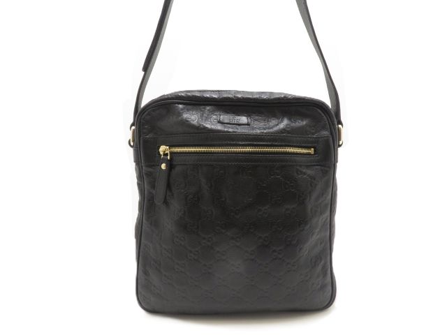 GUCCI グッチ 御徒面子 グッチシマ ショルダーバッグ 201448 なめし革 黒いこと メンズ【中古】431