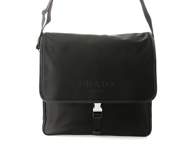 PRADA プラダ 2VD166 ショルダーバッグ ナイロン/サフィアーノ 黒いこと メンズ【中古】【473】