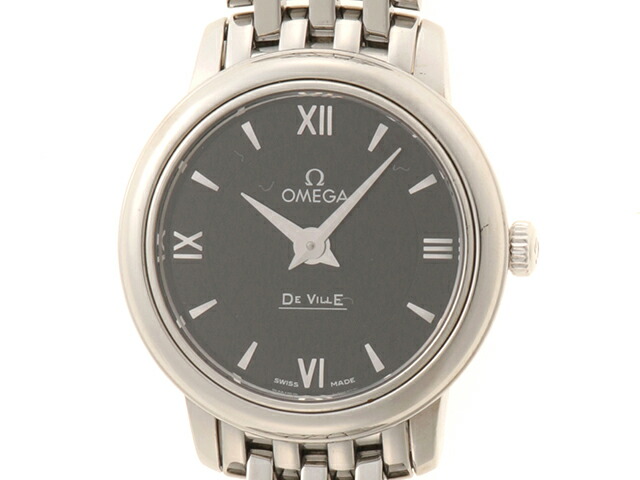 OMEGA ゼロ デ・ビル プレ高座 424.10.24.60.01.001 ウォッチ ステンレス鋼 石英 黒いこと文字記号盤 レディース【中古】473