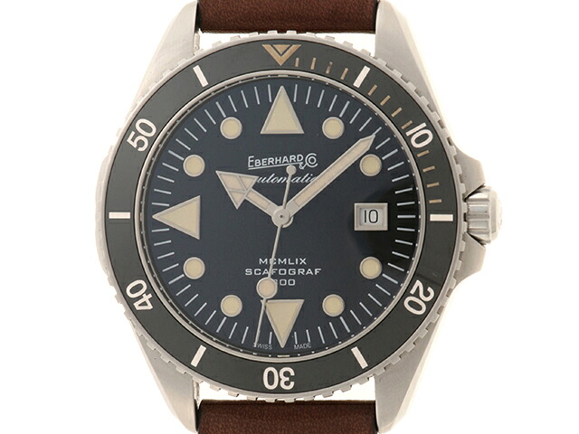 EBERHARD エベラール ご覧なさる スカフォグラフ300 時辰儀 41034.VSCP ウオッチ ステンレス鋼/なめし革 しろがね色 メンズ【中古】460