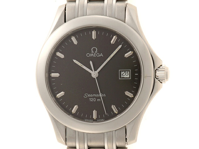 OMEGA ゼロ ご覧なさる シーマスター120m 時辰儀 ウオッチ ステンレス鋼 黒いこと 石英 ボーイズ【中古】471