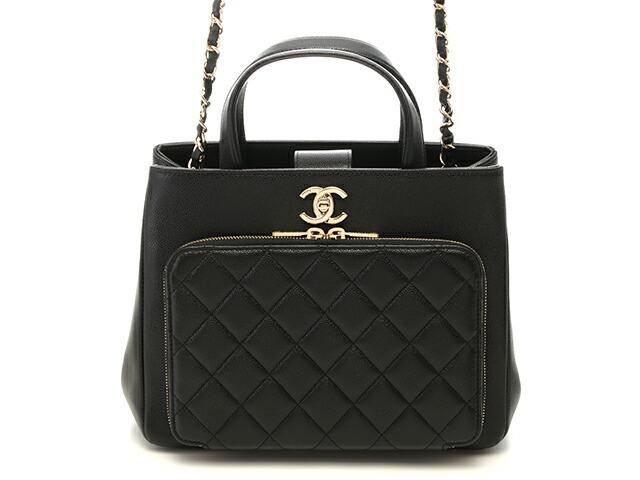 CHANEL シャネル 御徒面子 マトラッセ アフニティ2WAYトート 黒いこと/GP キャビア人はだ ﾊﾞｯｸﾞ ハンドバック なめし革 黒いこと 2021年目じるし レディース【中古】437