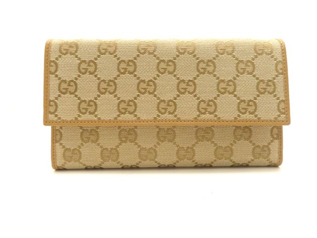 GUCCI グッチ 御徒面子 GG 三つ折長紙入れ ベージュ 帆布/なめし革 ｻｲﾌ･小物 257303 長紙入れ GG帆布/帆布/なめし革 ベージュ レディース【中古】431