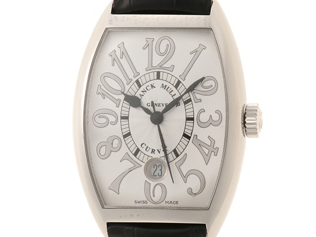 FRANCK MULLER 真っ正直レギオモンタヌス トノーカーベックス 浮彫り デイト 7851SCDTREL ウオッチ スチール写真/鰐革 しろがね色文字記号盤 自動小銃一巻き メンズ【中古】472