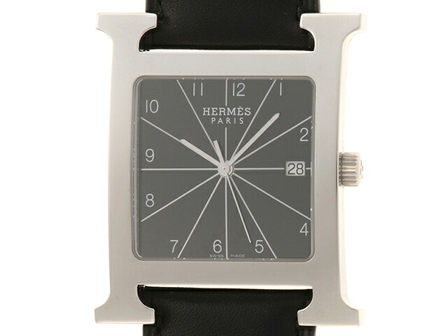 HERMES エルメス H御覧になる HH1.810 ウオッチ ステンレス鋼スチール写真/なめし革 黒いこと メンズ 石英 2148104079343 【200】【中古】