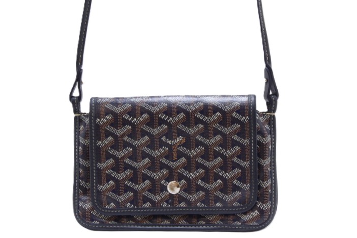 GOYARD ゴヤール プリュメ ポーチウォレット  ショルダーバッグ PLUMETPMLTY12CL12P PVC上塗り帆布/なめし革 ネイビーブルー/しろがね色金具 ユニ一発やる【中古】460