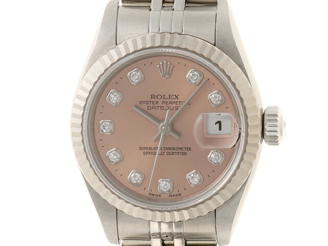 ROLEX ロレックス 御覧なさる デイトジャスト 新10PD 時辰儀 79174 ウォッチ K18白いことゴールド K18WG/ステンレス鋼スチール写真 サクラ色 レディース【中古】433