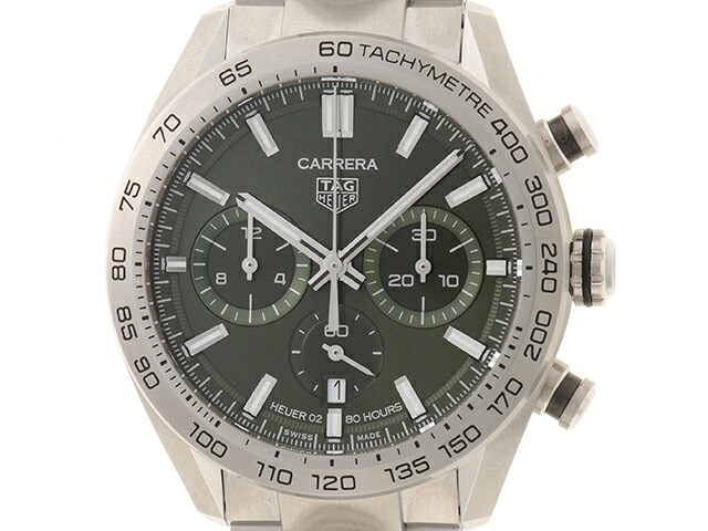 TAG HEUER タグホイヤー カレラ キャリバーホイヤー02 スポーツ クロノグラフ CBN2A10.BA0643 腕時計 ステンレススチール 自動巻き グリーン文字盤 メンズ 2148104013897 【200】【中古】|質屋 大黒屋