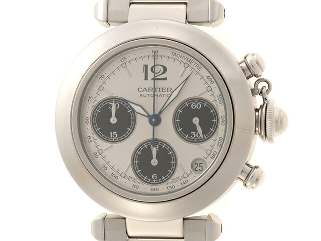 CARTIER カルティエ 御覧になる パシャC クロノ 時辰儀 W31048M7 ウオッチ ステンレス鋼 しろがね色 自動小銃一巻き しろがね色文字記号盤 レディース【中古】436