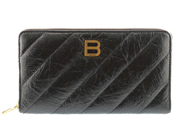 BALENCIAGA バレンシアガ 衝突 コンチネンタル ウォレット 黒いこと なめし革 766447 長紙入れ 2148104052148【中古】【207】