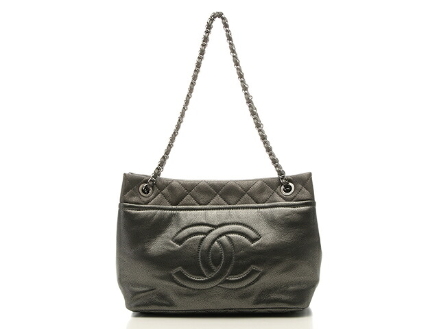 CHANEL シャネル 御徒面子 ココマーク マトラッセ チェーンショルダートート しろがね色/SV ﾊﾞｯｸﾞ トートバッグ キャビアひと肌 メタリックシルバー レディース【中古】433