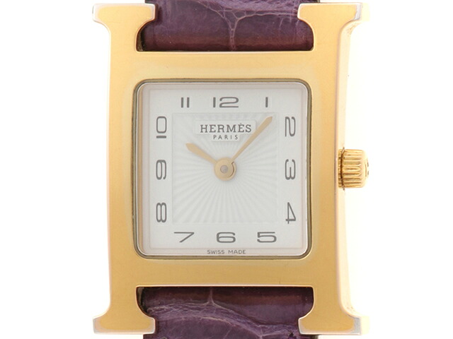 HERMES エルメス 御覧になる H御覧になる Wトゥール 時辰儀 HH1.201 ウオッチ GP GP/ステンレス鋼スチール写真/革 白いこと レディース【中古】431