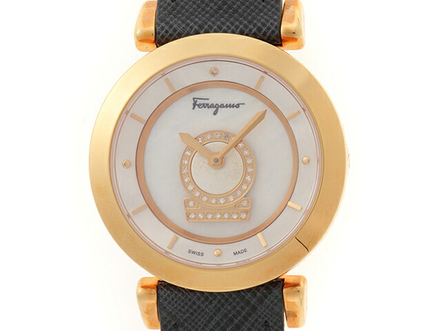 Salvatore Ferragamo サルヴァトーレフェラガモ 御覧なさる ミヌエット 【205】 時辰儀 FQ4060013 ウォッチ ステンレス鋼スチール写真/なめし革 黒いこと 石英 外殻文字記号盤 ユニ一発やる【中古】