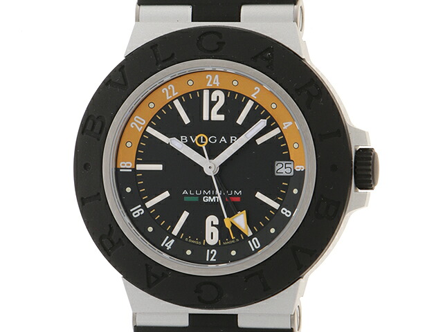 BVLGARI ブル小峡谷 ご覧なさる 軽銀GMT BB40ATGMT ウオッチ 軽銀/天然ゴム 自動小銃一巻き 黒いこと文字記号盤 メンズ【中古】【473】
