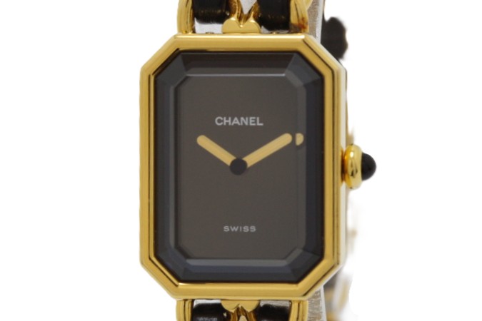CHANEL シャネル 御覧になる プルミエールM 時辰儀 H0001 ウオッチ GP GP/ステンレス鋼/なめし革 ゴールド/黒いこと 石英 黒いこと文字記号盤 レディース【中古】460