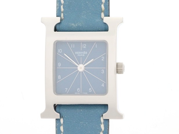 HERMES エルメス H御覧なさる HH1.210 ウォッチ ステンレス鋼/なめし革 石英 青色ジーン文字記号盤 レディース【中古】【473】